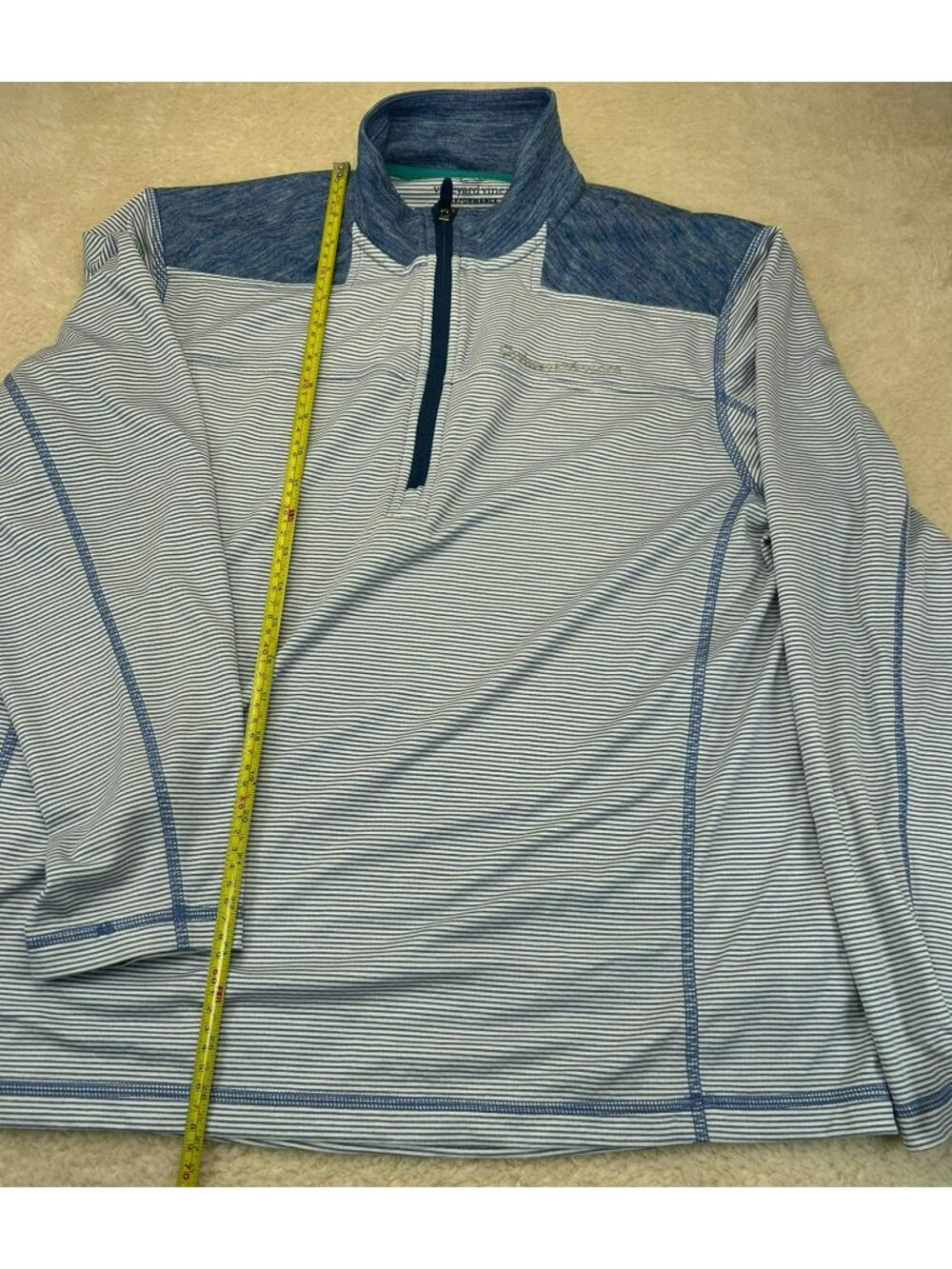 Vineyard Vines Mens 1/4 Zip Striped Performance Pullover Blue Size L Polyester G